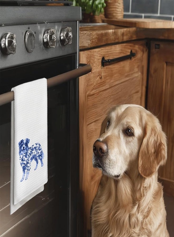 Tzhim Australian Shepherd Gifts Kitchen Towels, Blue and White Chinoiserie Australian Shepherd Hand Towels, Aussie Gifts Dish Towels Dishcloths Tea Towel for Kitchen, Dog Lover Gift, 16x24in - Image 2